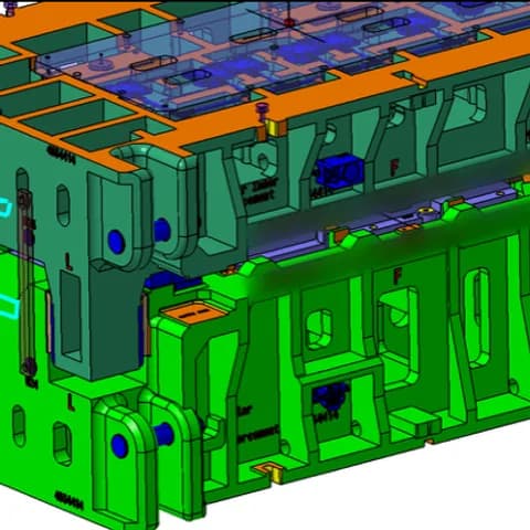 The die design: the CAD assembly of the upper shoe over the lower die